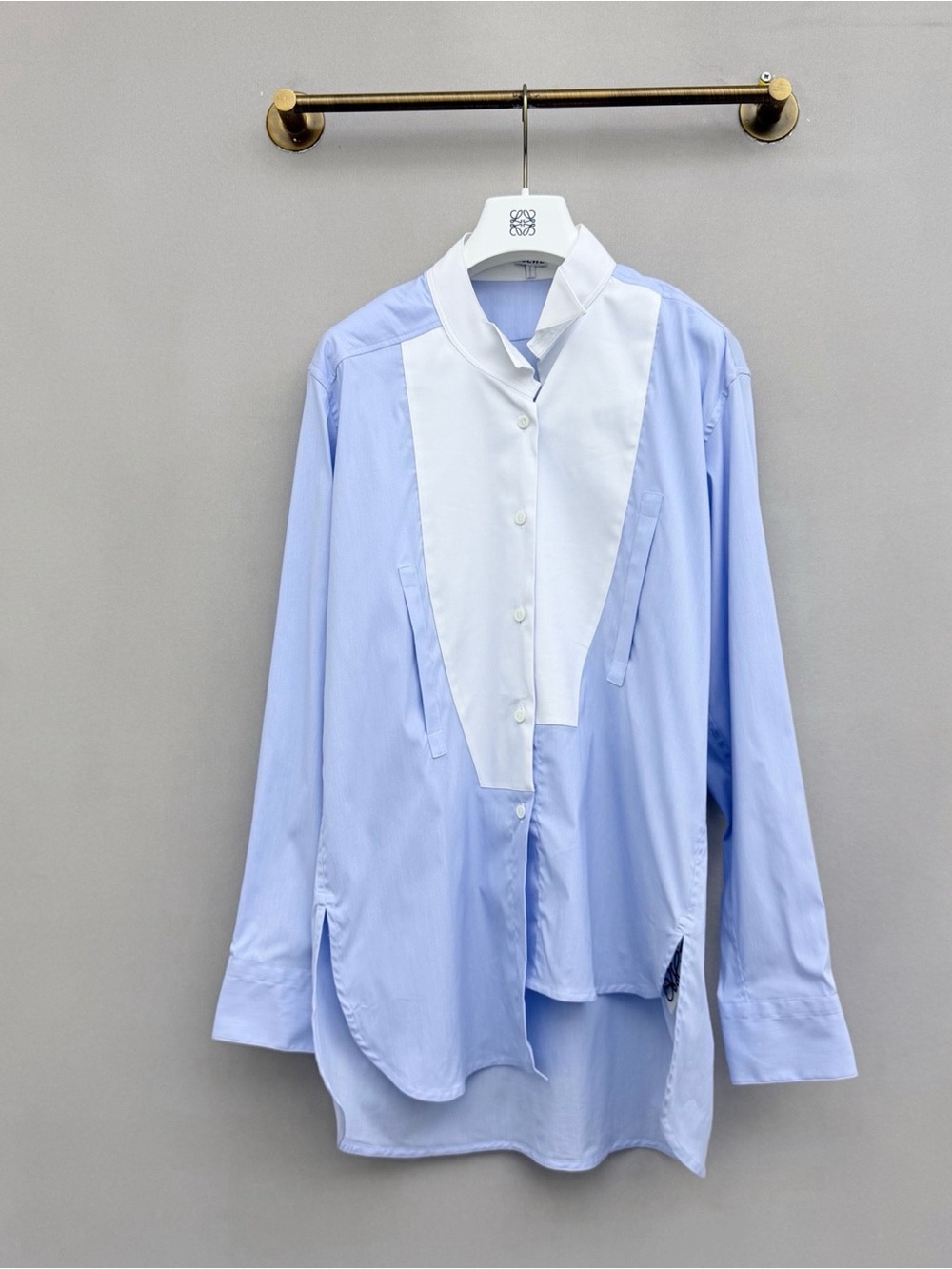 🚩steal Loewe Light Blue Shirt with White Bib Panel